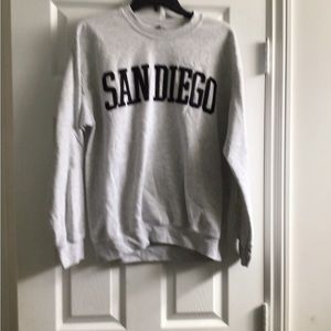 over sized grey san diego crewneck, sweatshirt womens size medium